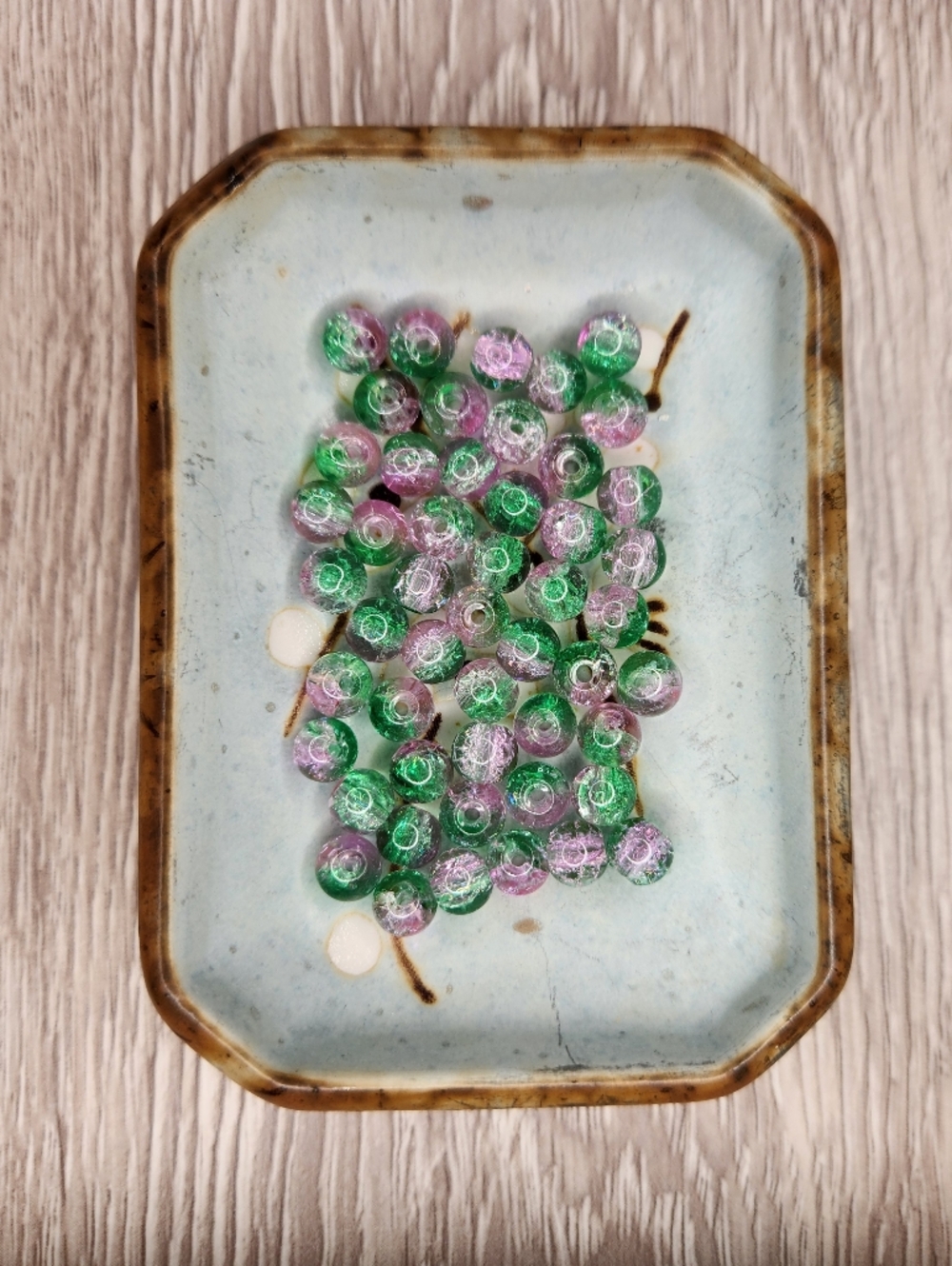 6mm Pink Green Glass Beads Crackle Appearance 50 Count #144